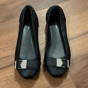 Brand New! Calvin Klein Black Rounded-Toe Flats with Silver Buckle Accent